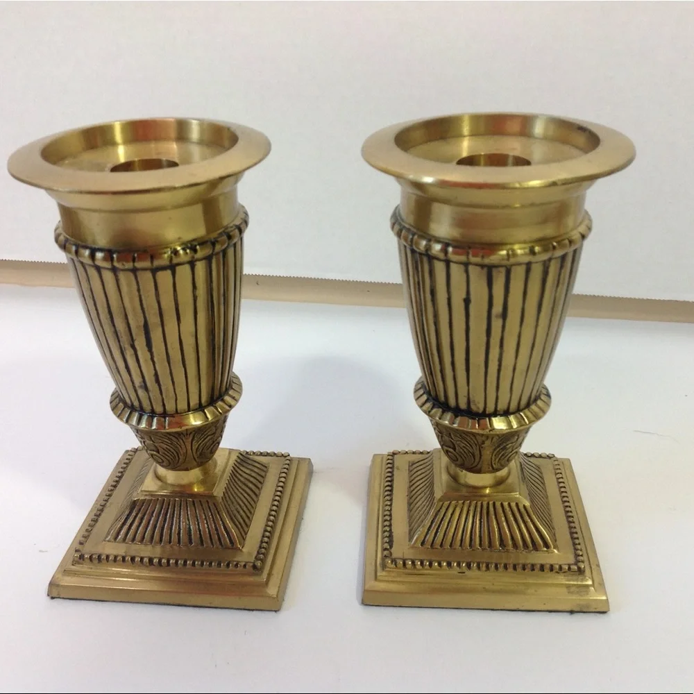 Vintage Brass Candle Holders Gatco Square Round
